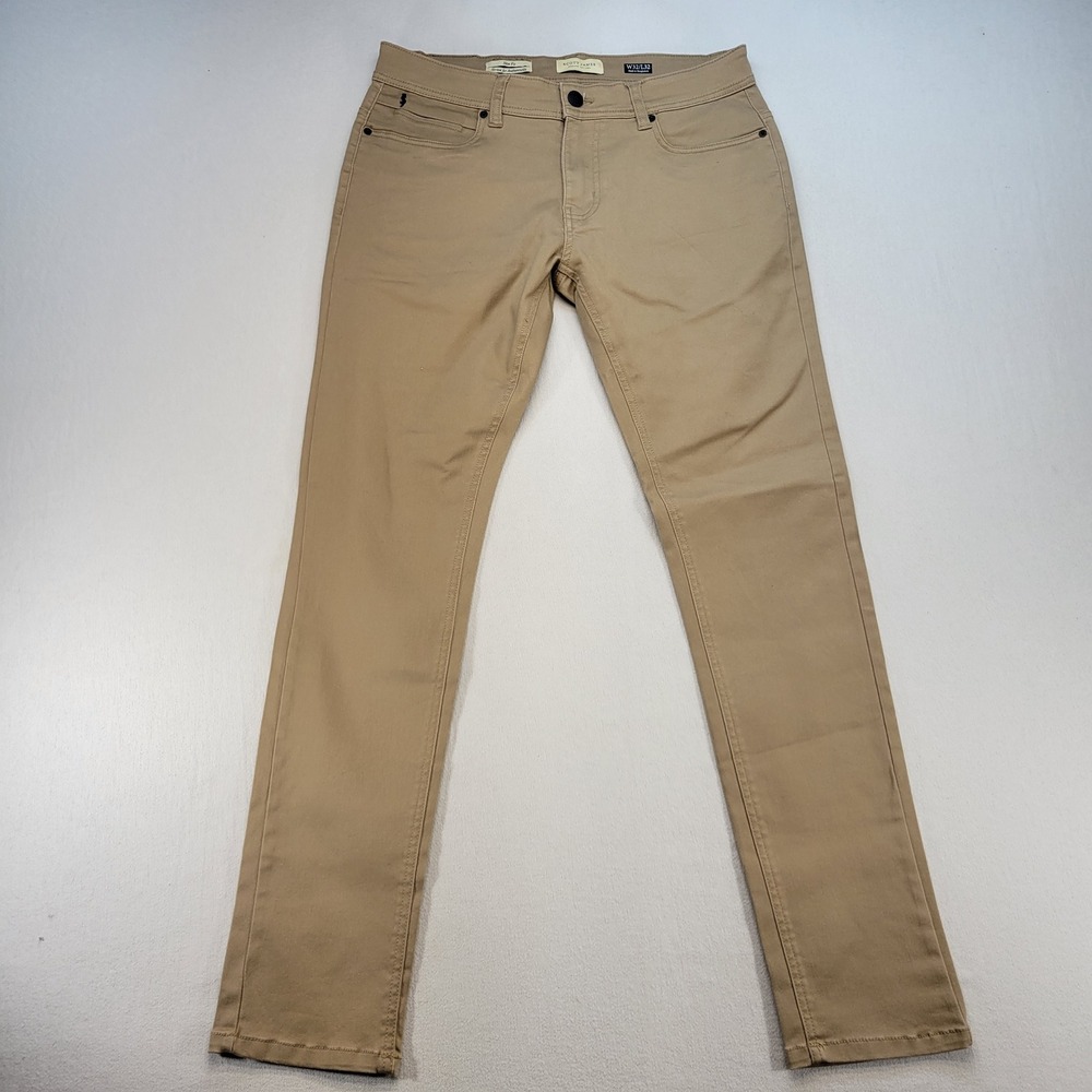 Scott James Slim Fit Pants Mens 32x32 Tan Khaki Stretch Piping Pocket Detail